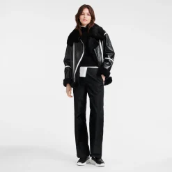 New Longchamp Blouson En Cuir De Mouton Double Face Noir
