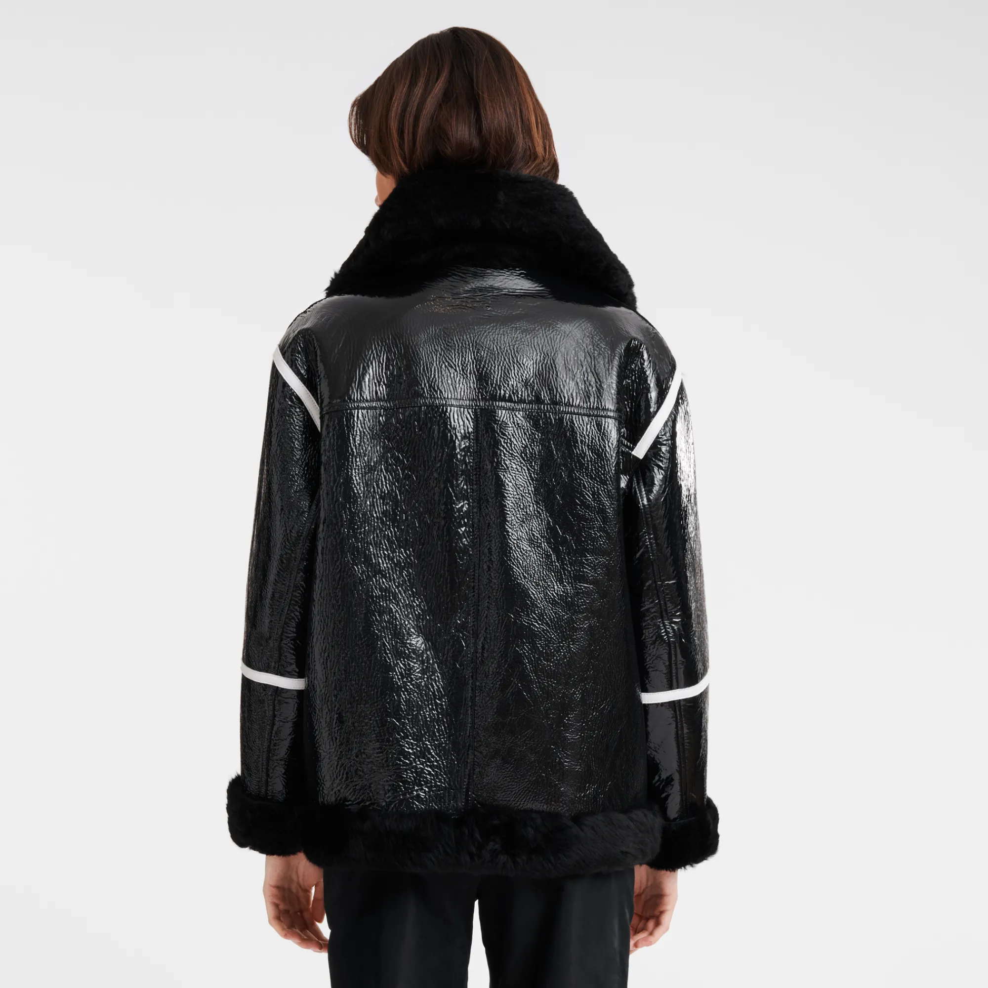 New Longchamp Blouson En Cuir De Mouton Double Face Noir