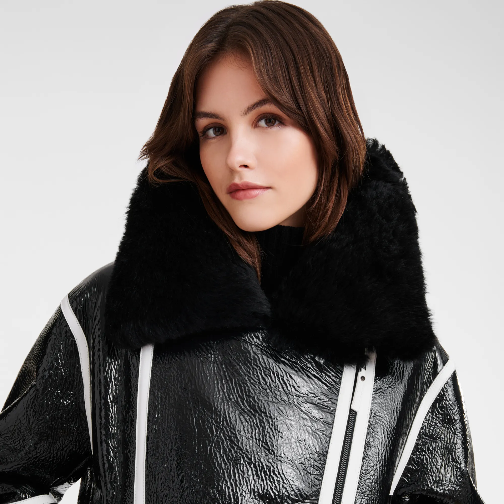 New Longchamp Blouson En Cuir De Mouton Double Face Noir