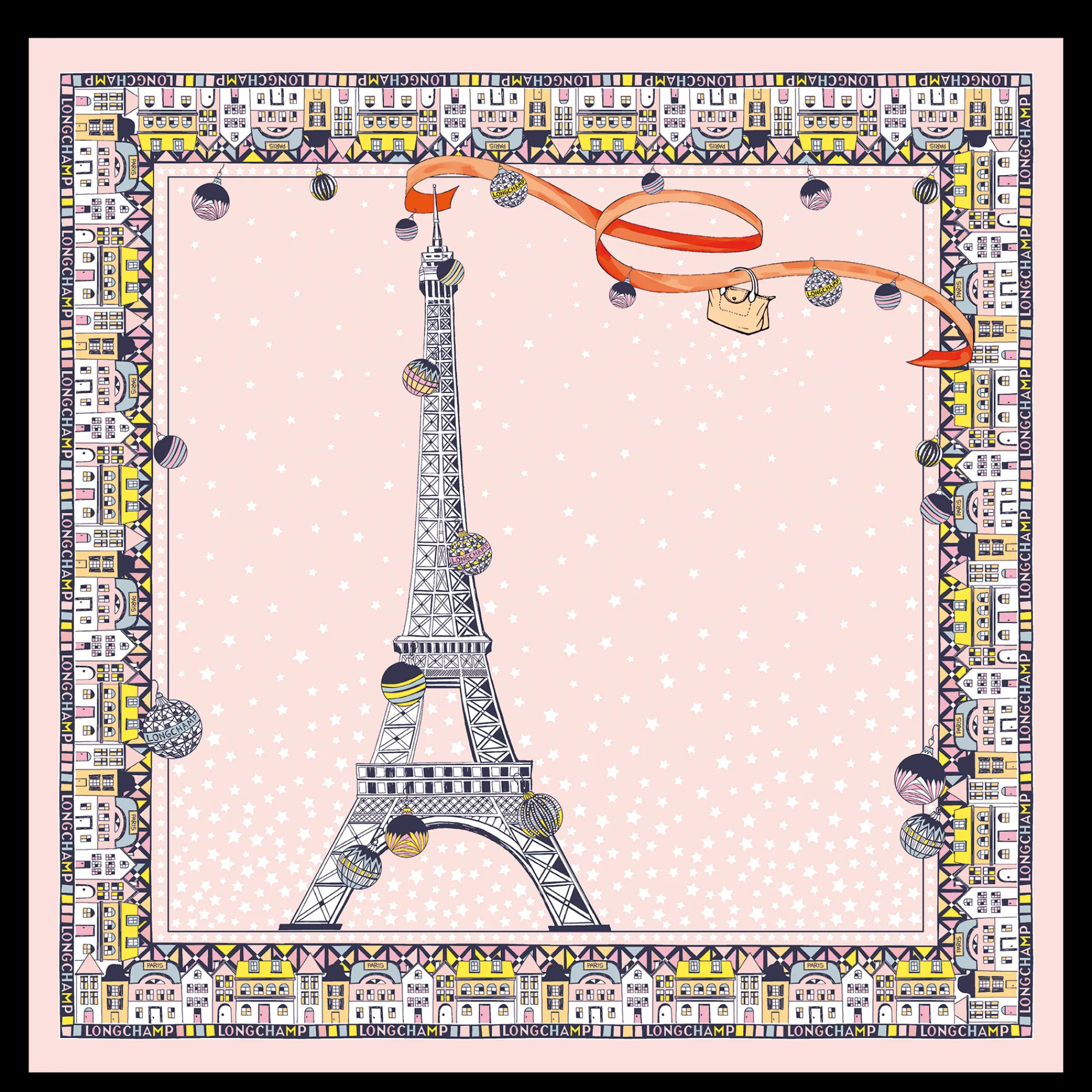 New Longchamp Carré De Soie 50 Tour Eiffel Noël Nude