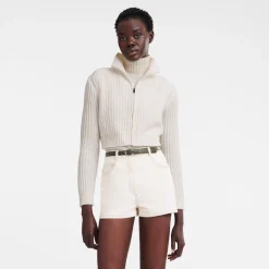 Longchamp Gilet Court Col Zippé Ecru