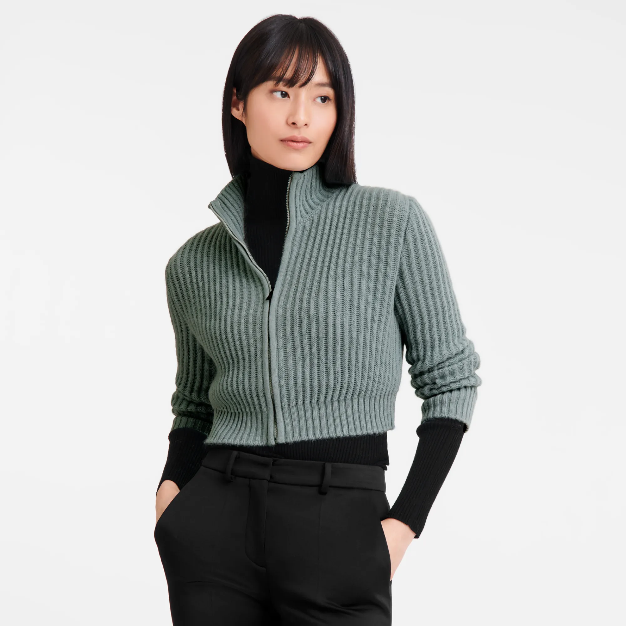 Best Longchamp Gilet Court Col Zippé Céladon