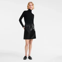 Sale Longchamp Jupe En Cuir Avec Empiècement à La Ceinture Noir