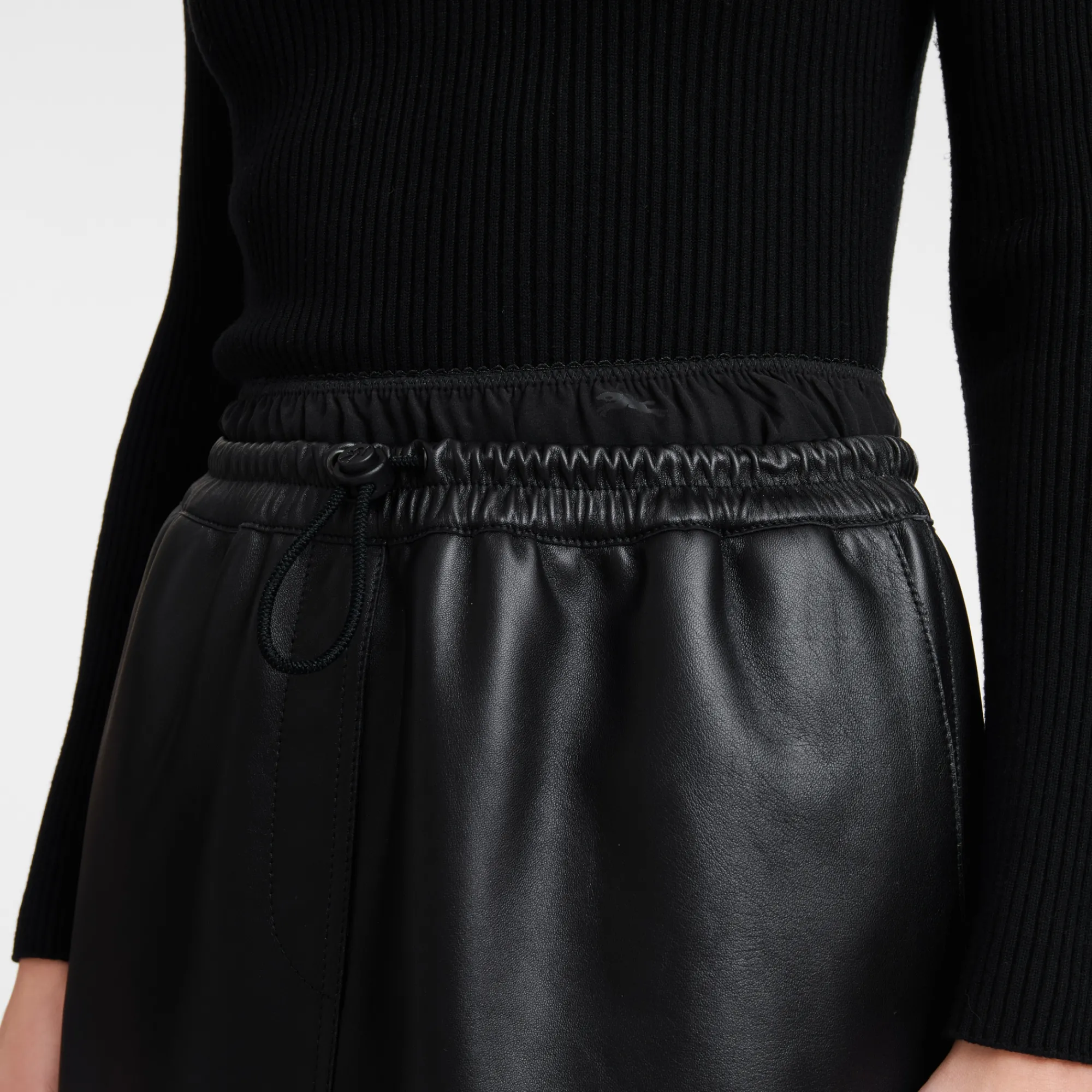 Sale Longchamp Jupe En Cuir Avec Empiècement à La Ceinture Noir