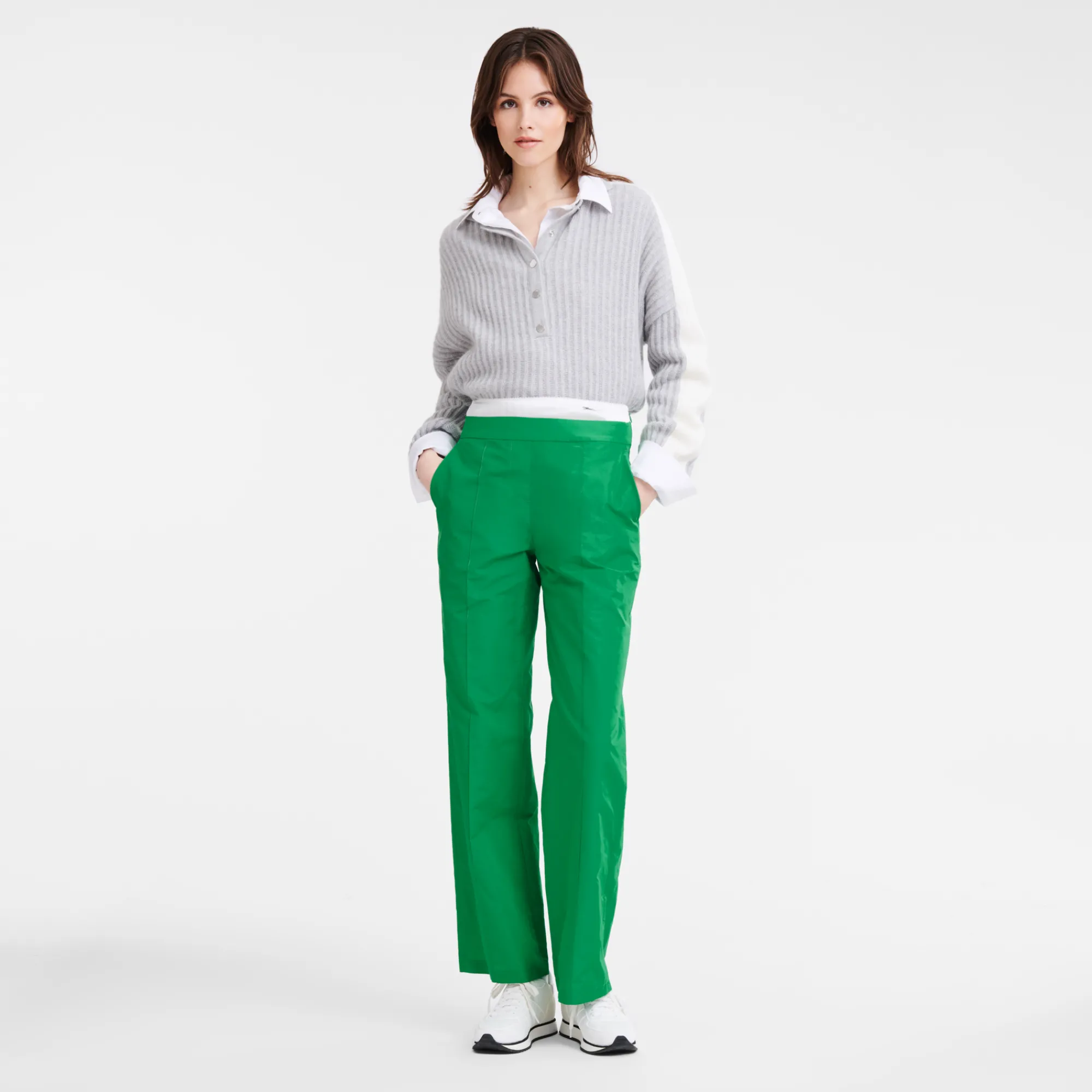Clearance Longchamp Pantalon Droit Avec Empiècement Vert