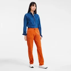 Sale Longchamp Pantalon En Cuir Orange