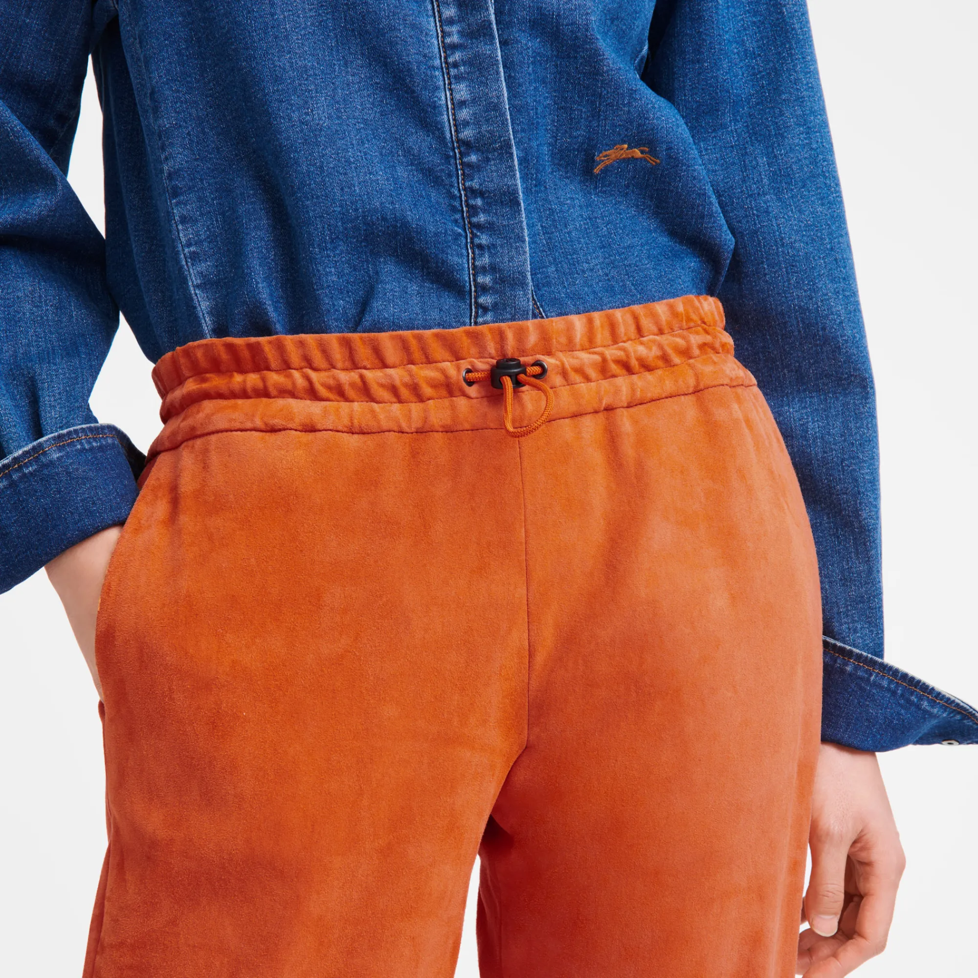 Sale Longchamp Pantalon En Cuir Orange