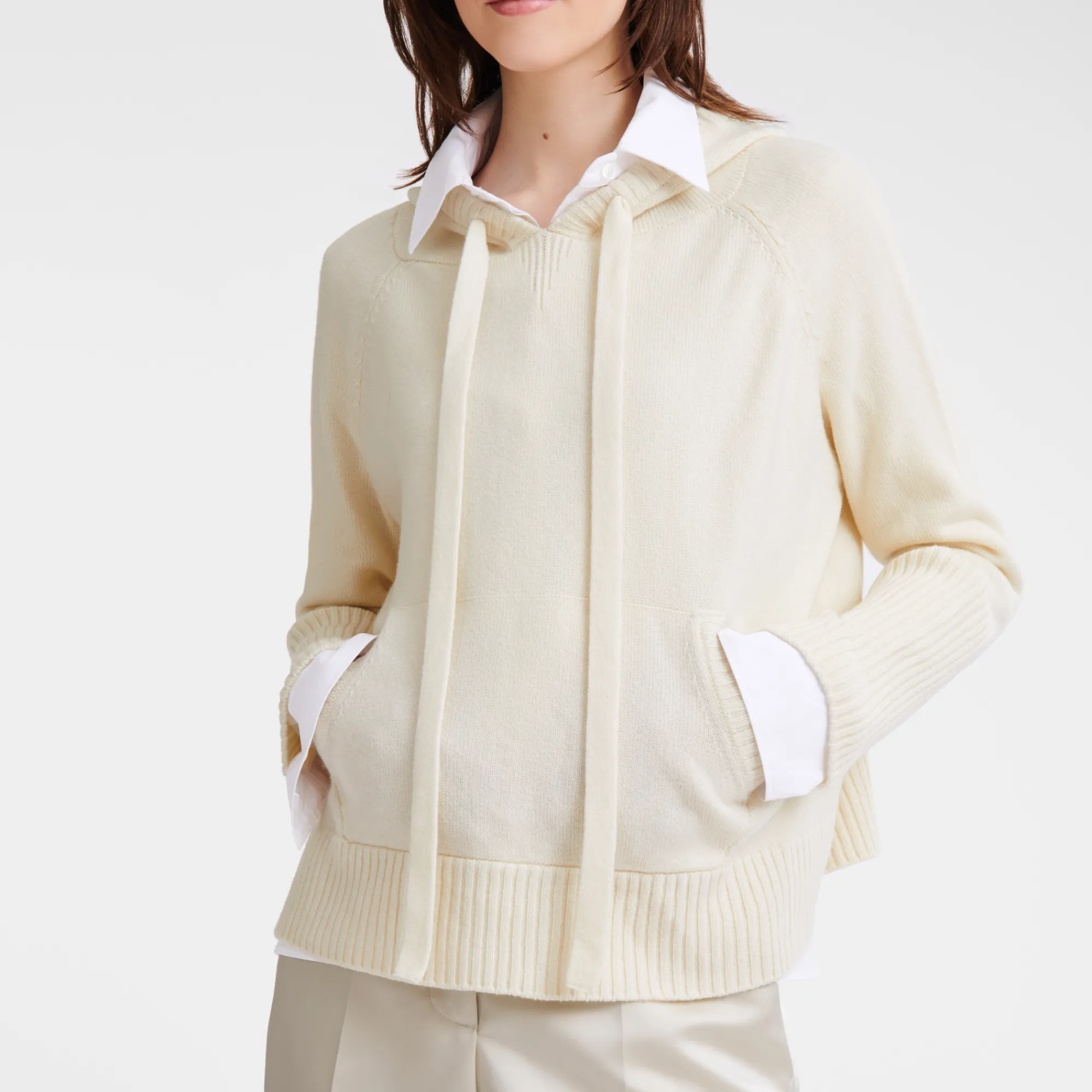 Discount Longchamp Pull à Capuche Ecru