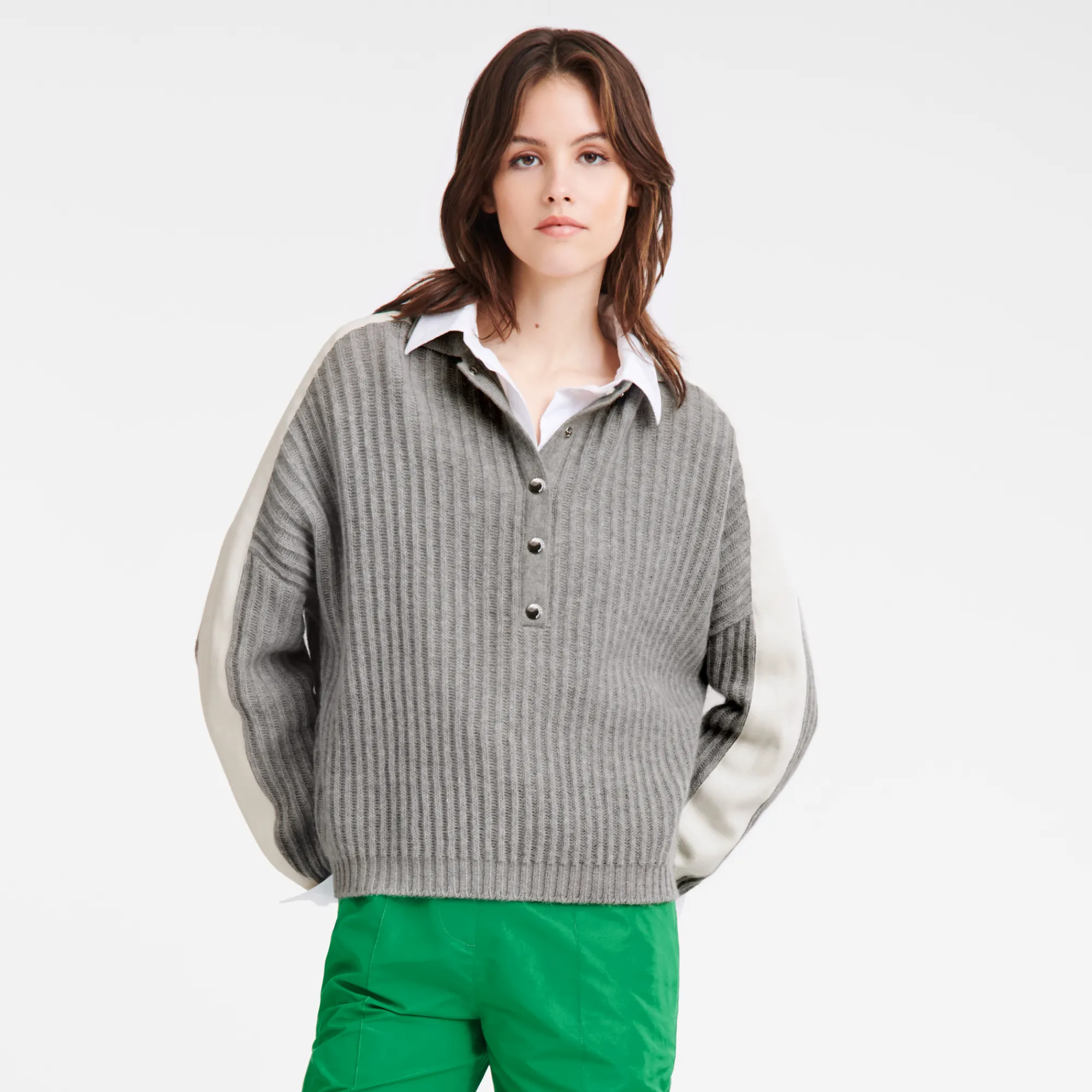 Discount Longchamp Pull Col Polo Gris