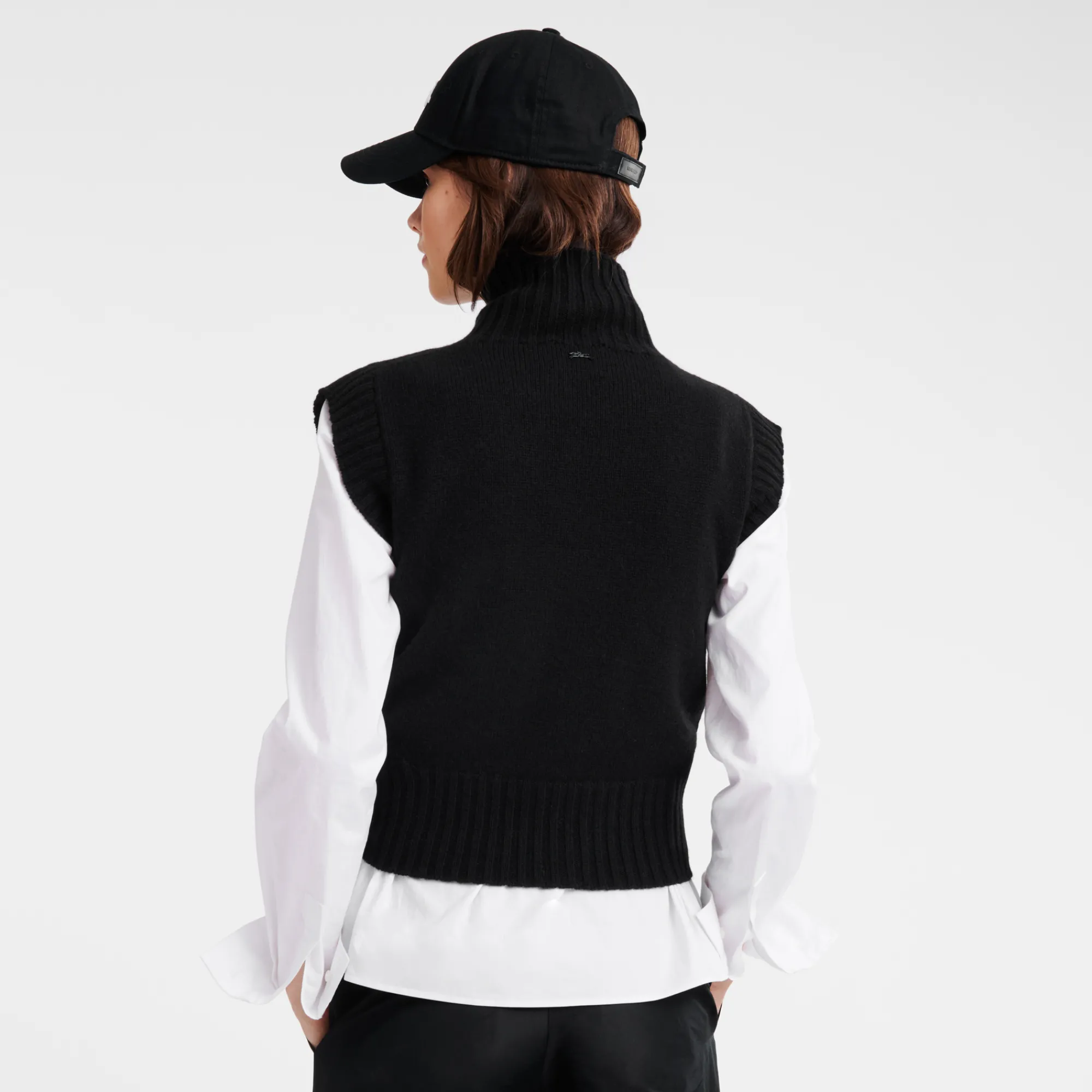 Outlet Longchamp Pull Sans Manche Col Cheminée Noir