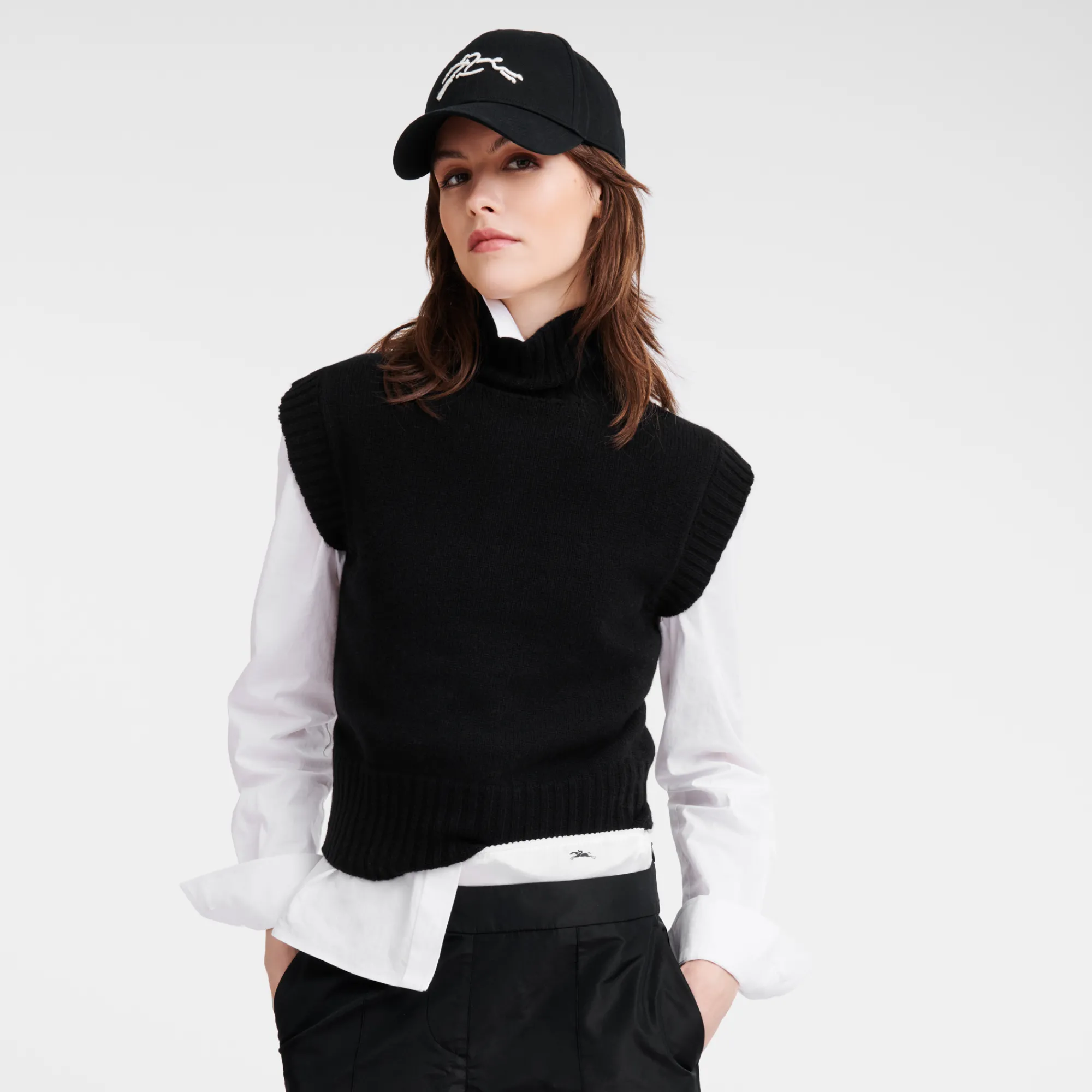 Outlet Longchamp Pull Sans Manche Col Cheminée Noir