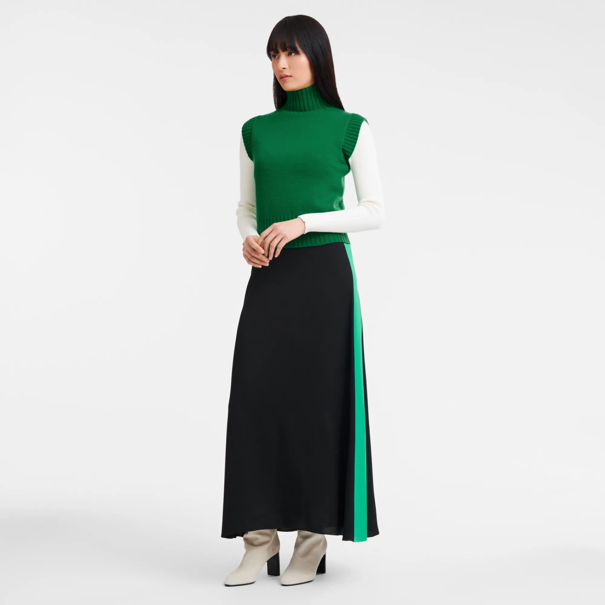 Sale Longchamp Pull Sans Manche Col Cheminée Vert