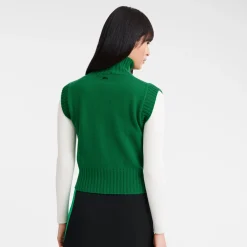 Sale Longchamp Pull Sans Manche Col Cheminée Vert