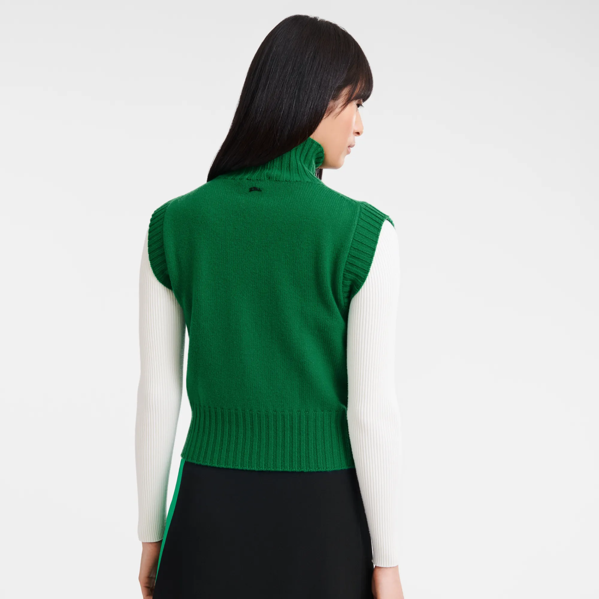 Sale Longchamp Pull Sans Manche Col Cheminée Vert