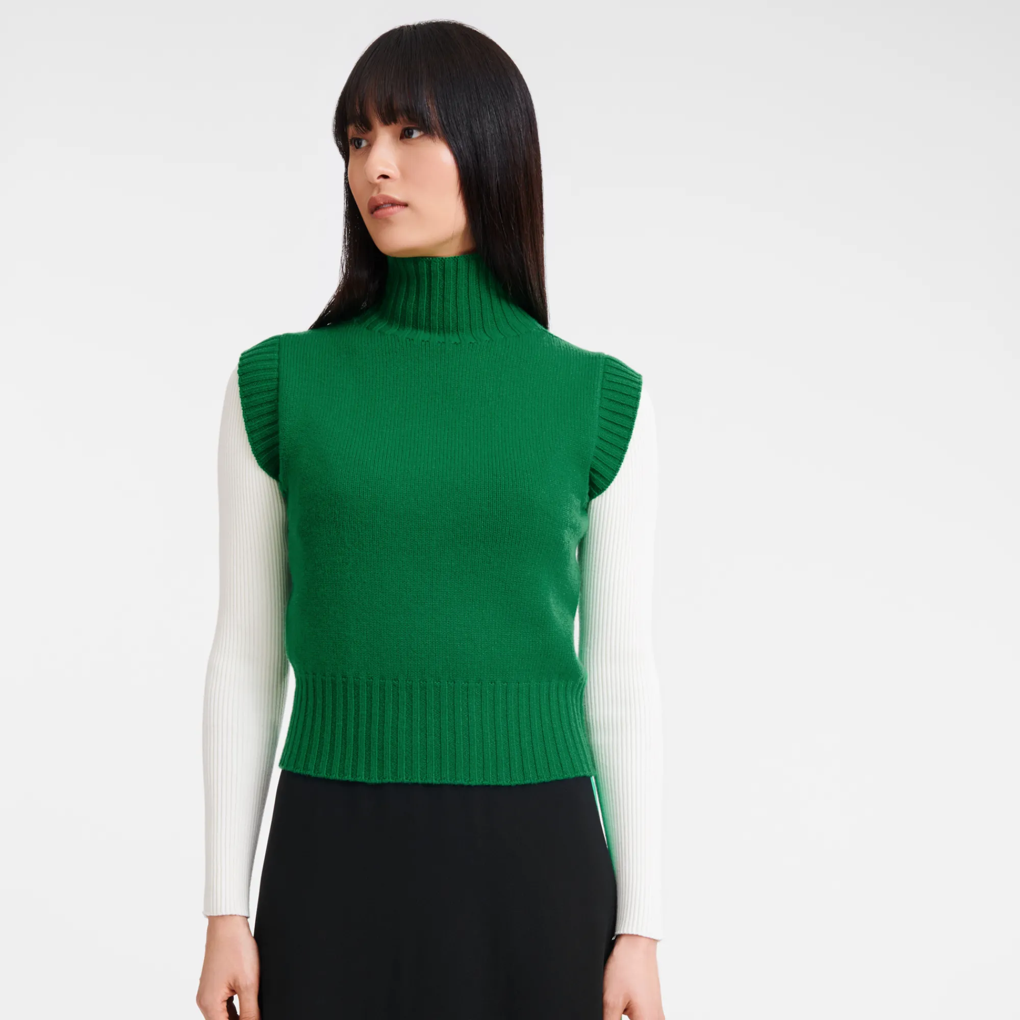 Sale Longchamp Pull Sans Manche Col Cheminée Vert