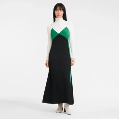 Outlet Longchamp Robe Longue Vert/Noir