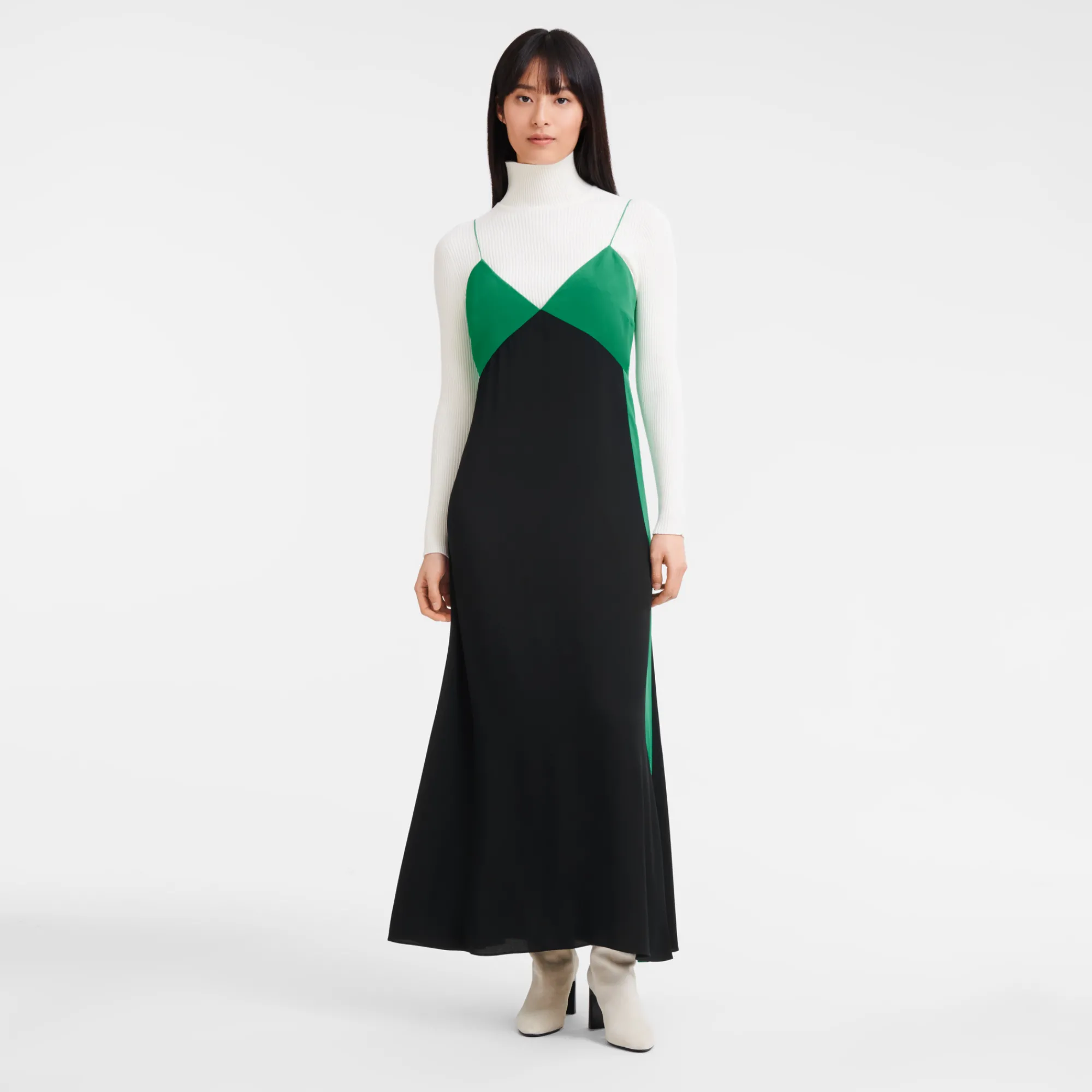 Outlet Longchamp Robe Longue Vert/Noir