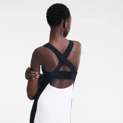 Online Longchamp Robe Longue Avec Empiècement Signature Blanc/Noir