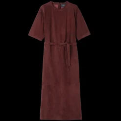 New Longchamp Robe Longue En Cuir Bordeaux
