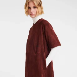 New Longchamp Robe Longue En Cuir Bordeaux