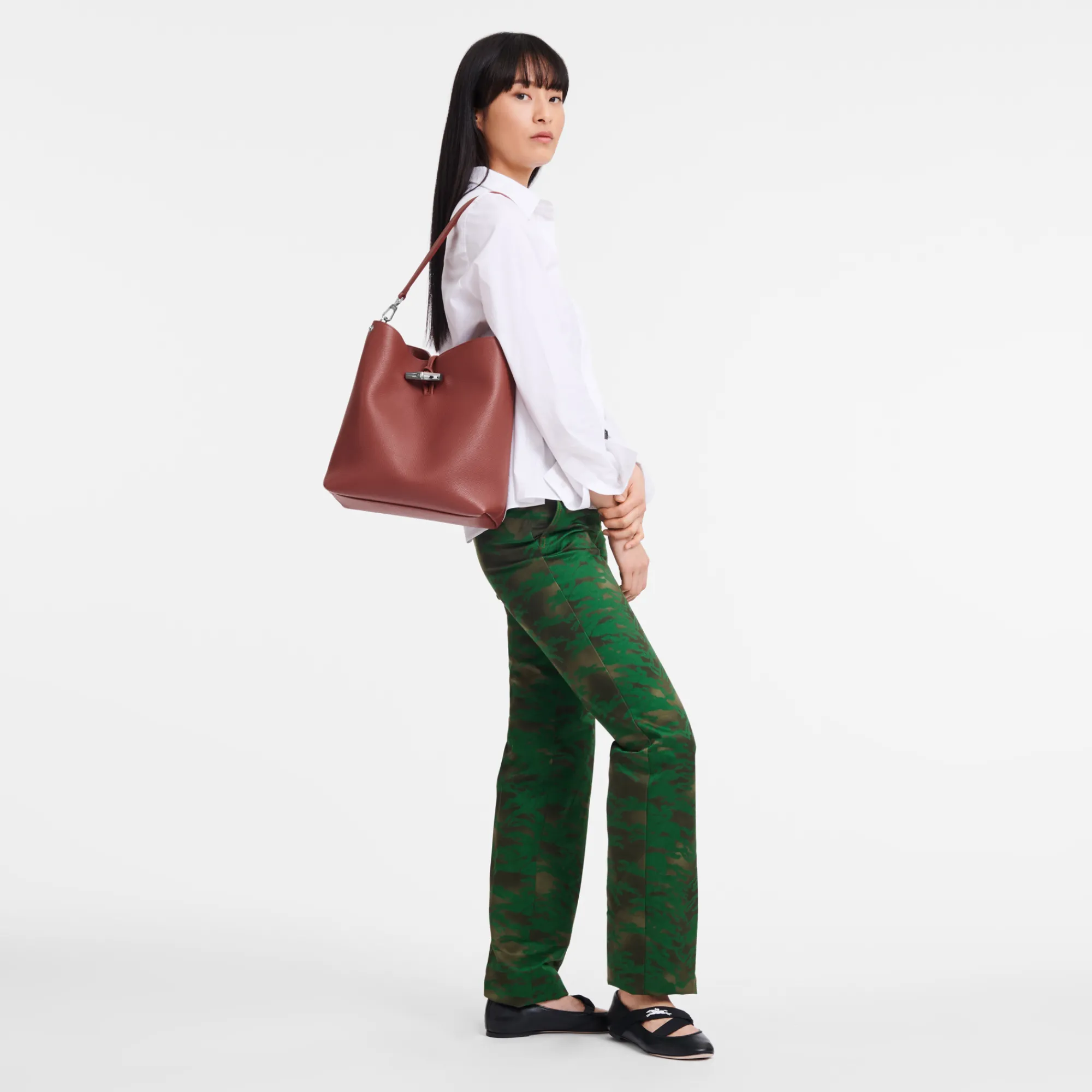 Clearance Longchamp Sac Porté épaule M Le Roseau Châtaigne