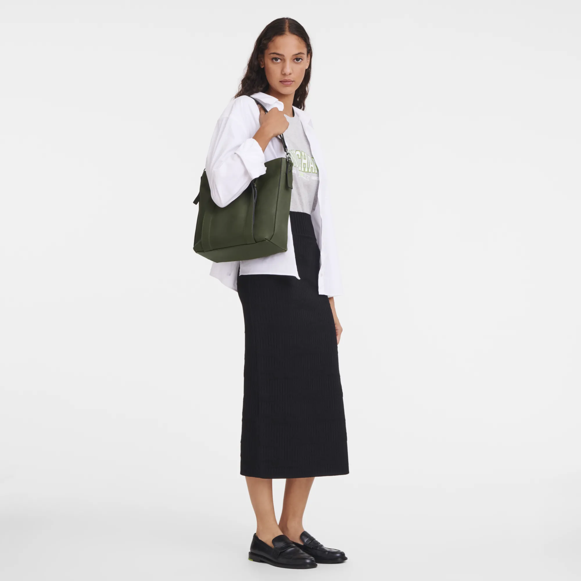 Discount Longchamp Sac Porté épaule M 3D Kaki