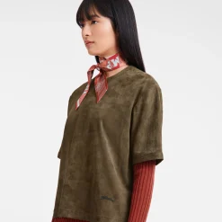 Hot Longchamp Tee-shirt En Cuir Kaki