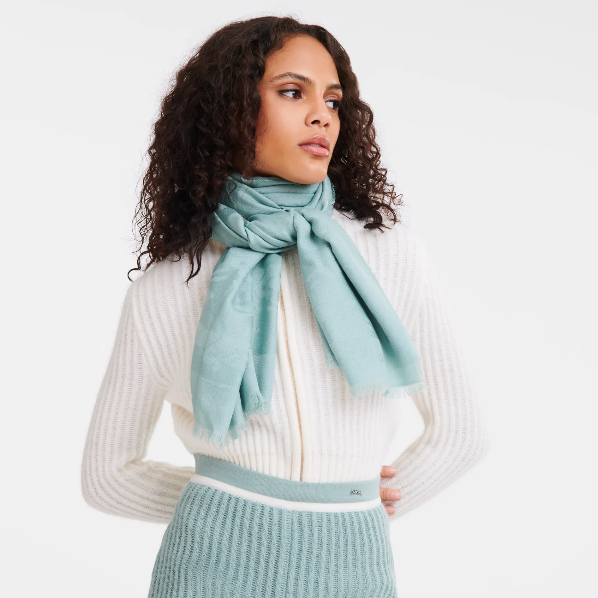Outlet Longchamp Étole Chevaux Jacquard Céladon