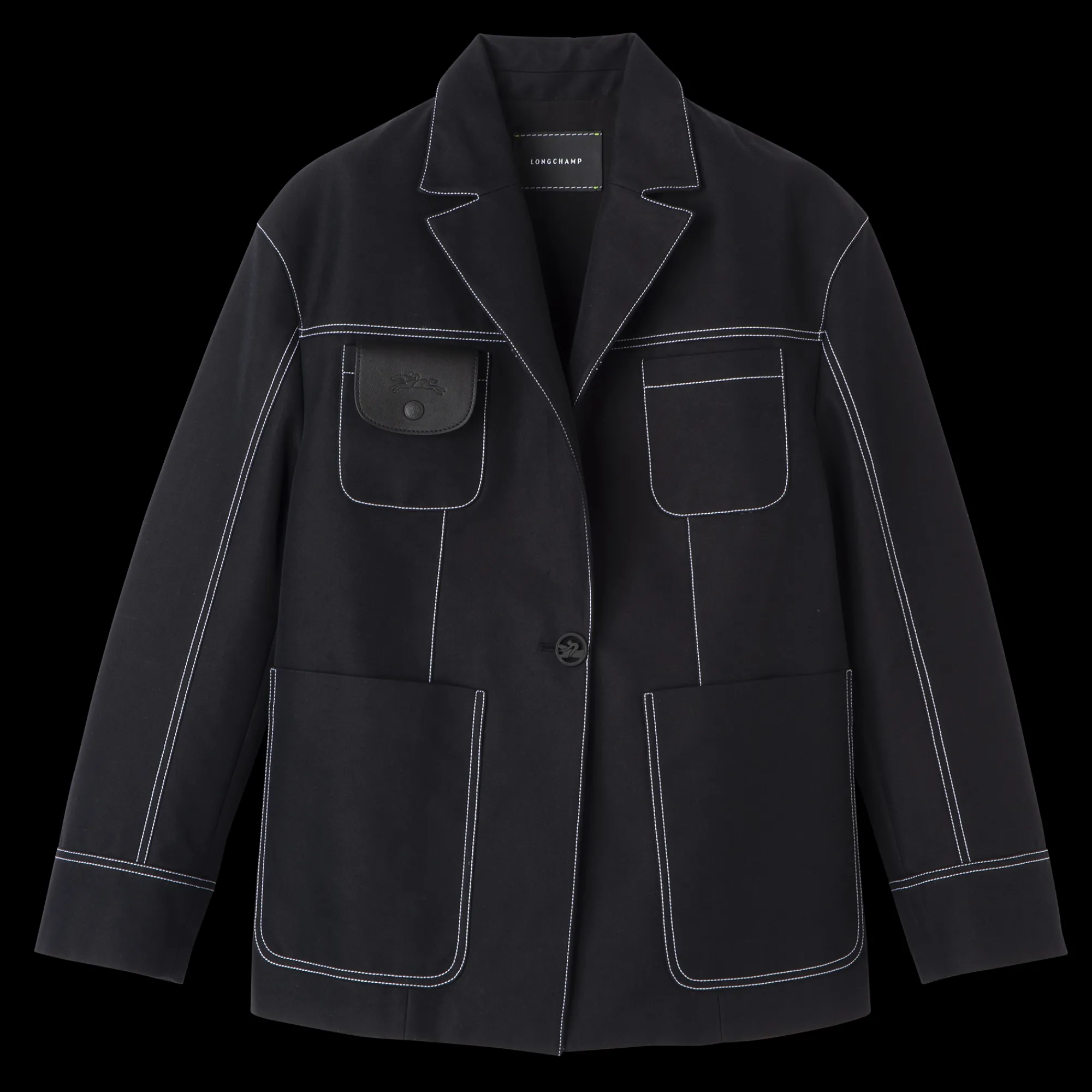 Online Longchamp Veste Oversize à Surpiqures Noir