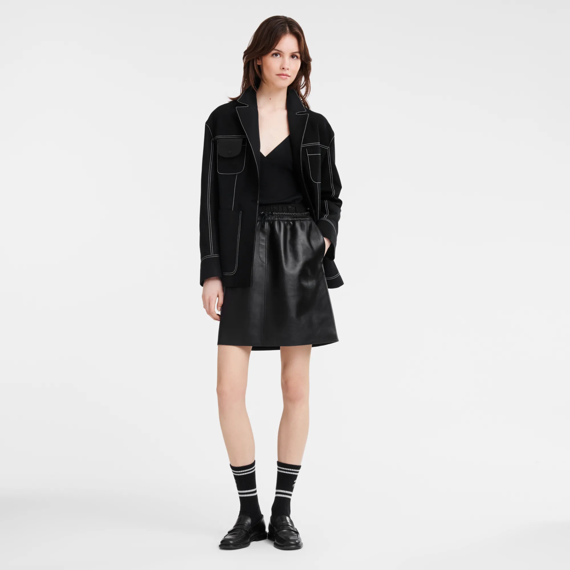 Online Longchamp Veste Oversize à Surpiqures Noir