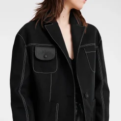 Online Longchamp Veste Oversize à Surpiqures Noir