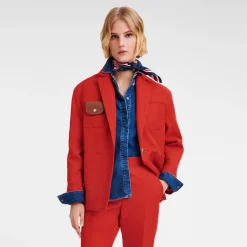 Longchamp Veste Oversize à Surpiqures Paprika